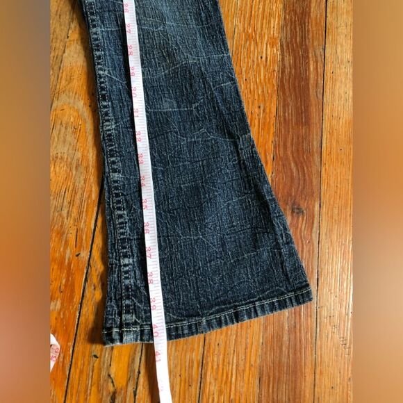 R.V.T || Vintage 90s Y2K Style Mid Rise Dark Wash Denim Flared Bootcut Jeans 14 - Picture 6 of 11